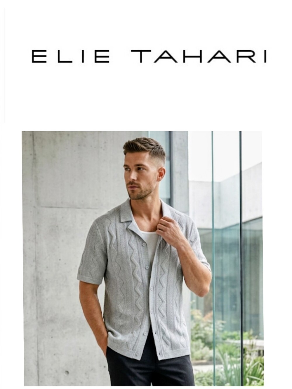 NWT Elie Tahari Light Short Sleeve Button-Front Knit Shirt Sz M.